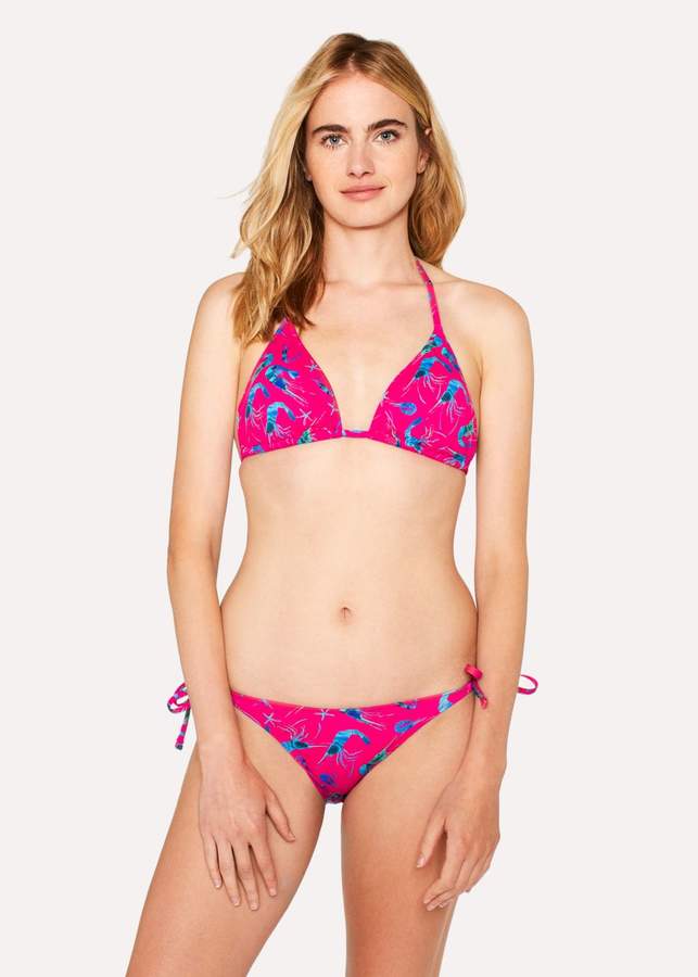 Women's Fuchsia 'Prawn' Print Tie-Side Bikini Bottoms