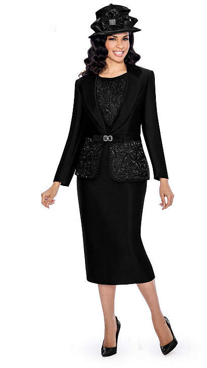 GIOVANNA COLLECTION Giovanna Collection Women's Laser-cut Embellished 3-piece Skirt Suit