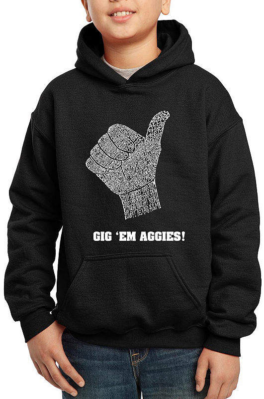 LOS ANGELES POP ART Los Angeles Pop Art Boy's Word Art Hooded Sweatshirt - Gig 'Em Aggies