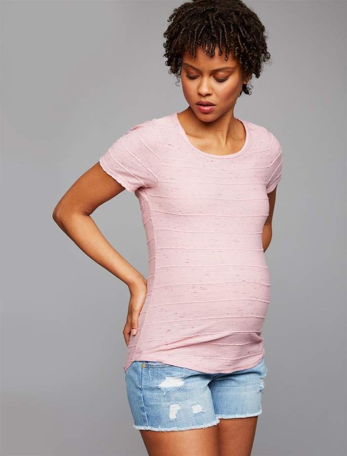 Luxe Essentials Denim Under Belly Fray Hem Maternity Shorts