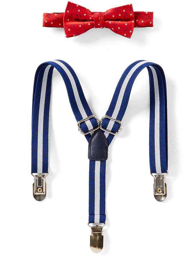 Baby Boys Anchor-Print Bow Tie & Striped Suspenders Set