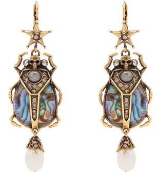 Embellished beetle-drop Abalone earrings