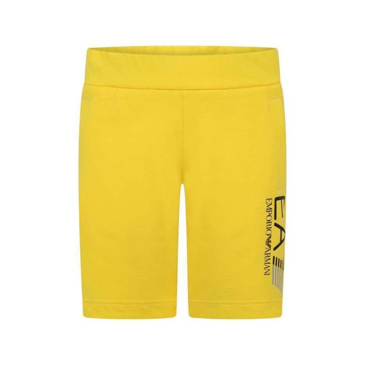 EA7 Emporio ArmaniBoys Yellow Logo Print Bermuda Shorts