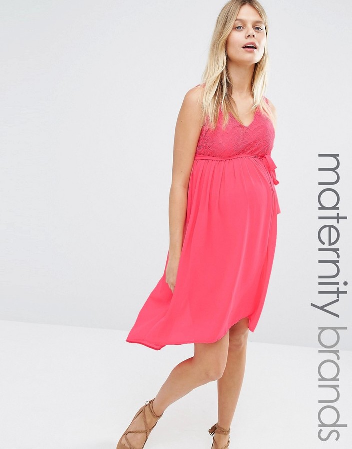 Disa Maternity Dress With Dip Hem And Lace Top
