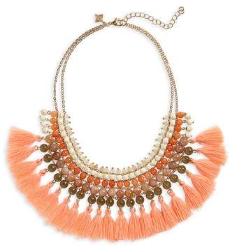 Stacked Stone Tassel Trim Bib Necklace