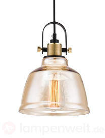 Vintage-Hängeleuchte Irving mit Bernsteinglas
