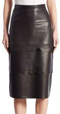 Hyacinthe Scalloped Leather Pencil Skirt