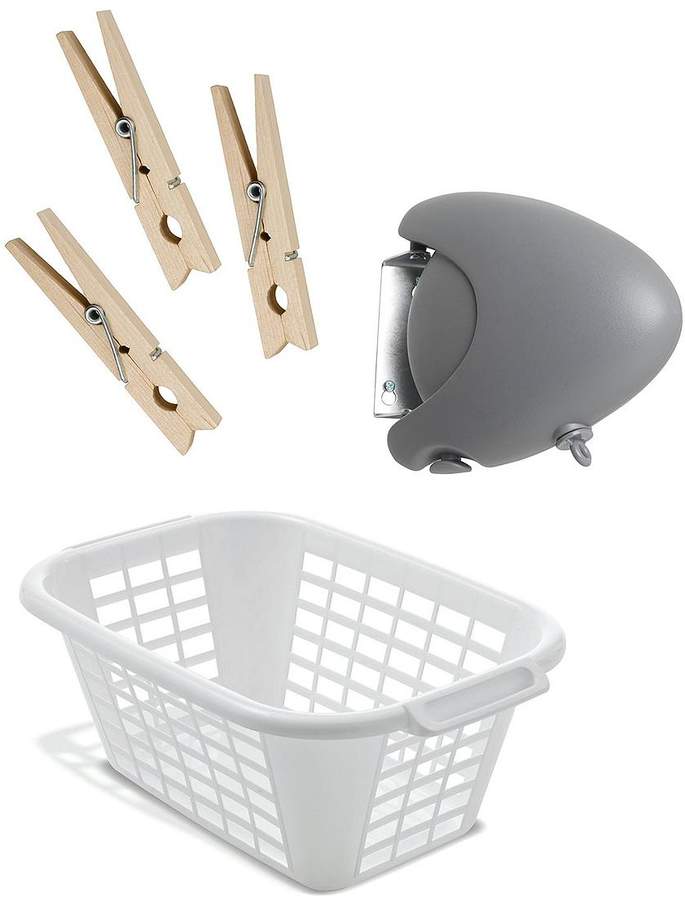 15 Metre Retractable Washing Line With 40 Litre Laundry Basket And Wooden Pegs