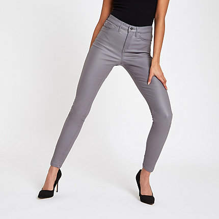 Womens Grey coated mid rise Molly jeggings
