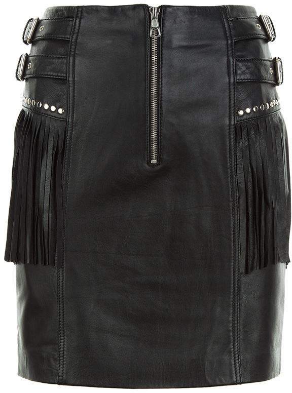 Leather Fringed Trim Skirt