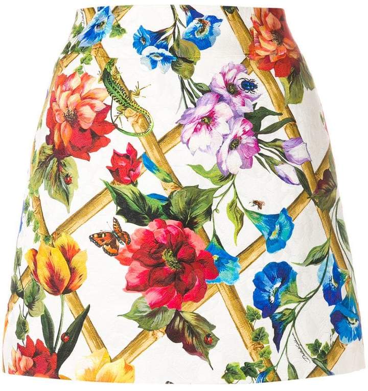 floral print brocade mini skirt