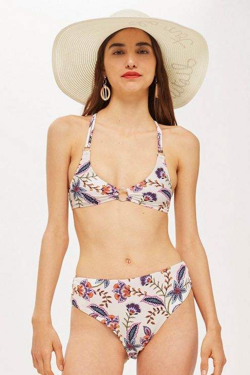 Floral ring crop bikini top