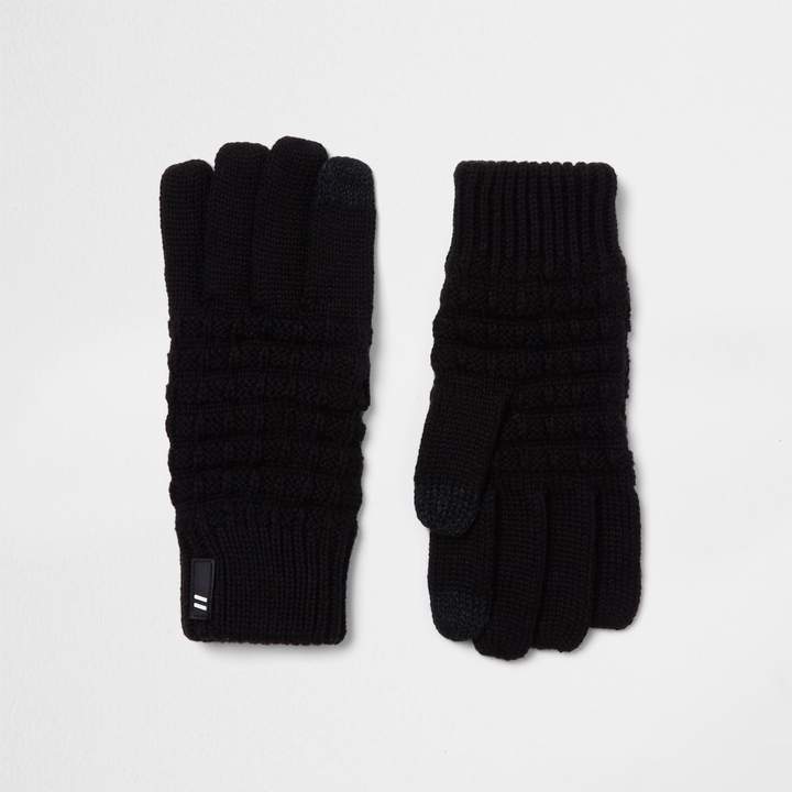 Boys Black waffle touch screen gloves