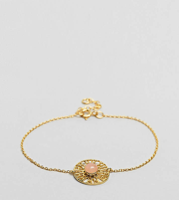 – Vergoldetes, feines Kettenarmband aus Sterlingsilber mit Rosenquarzimitat