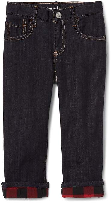 Flannel-Lined Straight Jeans in Stretch