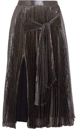 Pleated Silk-Blend Lamé Midi Skirt