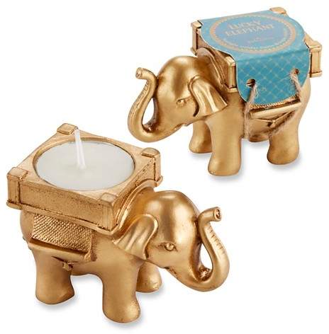 12ct Lucky Elephant Golden Tealight Holders - Gold