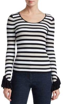 Scripted Stripe Ruffle Cuff Sweater