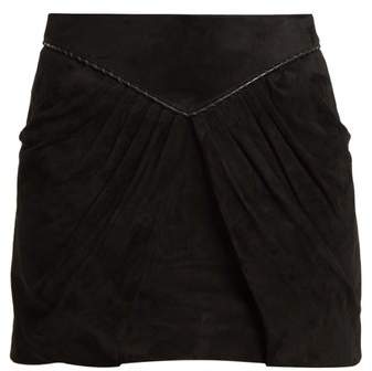 Pleat-detail suede mini skirt