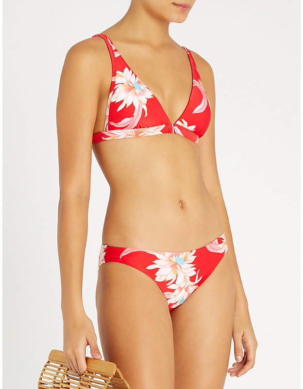 Floral-print triangle bikini top