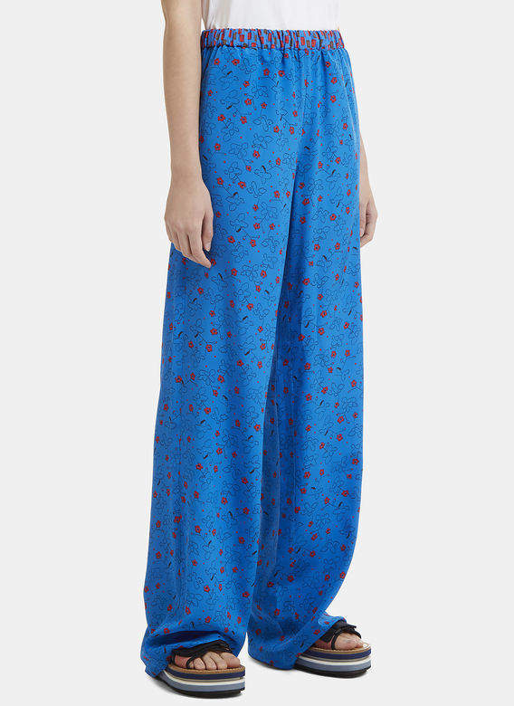Floral Print Straight-Leg Pants in Blue