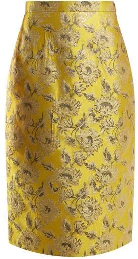Floral-brocade pencil skirt