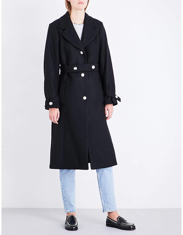 Ladies Noir Modern Belted Wool-Blend Coat