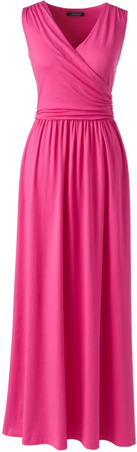 Lands'end Women's Plus Size Sleeveless Knit Surplice Maxi Dress