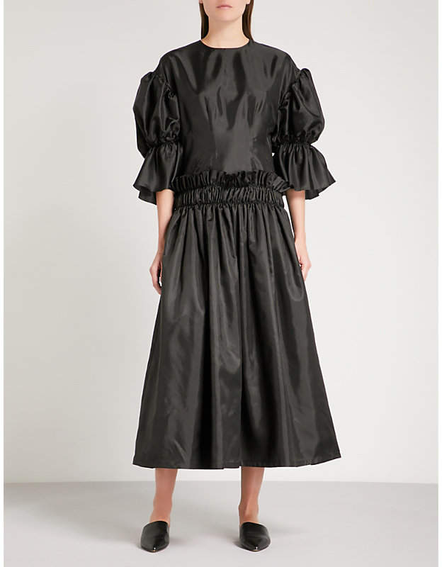 Gathered-waist satin dress