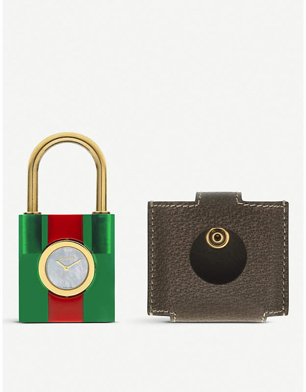 YA150501 Padlock mother-of-pearl and leather quartz watch