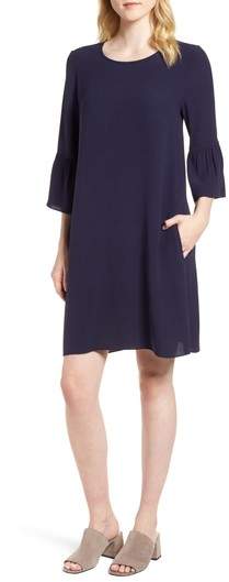 Flare Sleeve Silk Dress