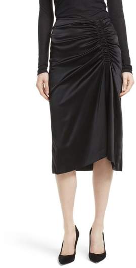 Ruched Stretch Satin Skirt