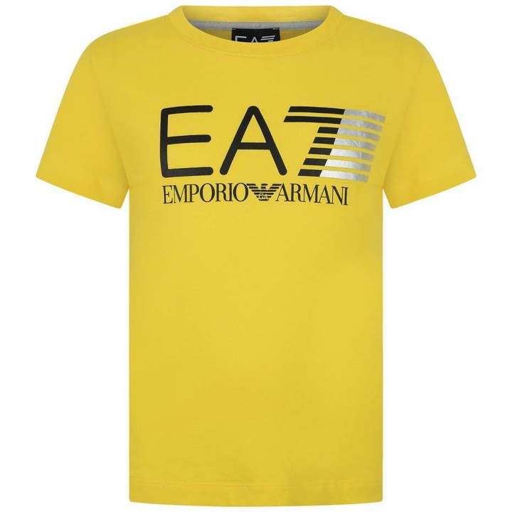 EA7 Emporio ArmaniBoys Yellow Cotton Logo Top