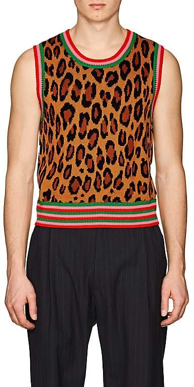 Men's Leopard-Pattern Jacquard Sweatervest