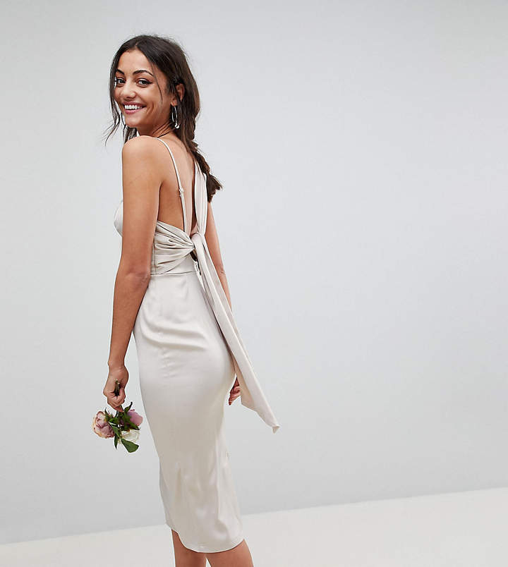 ASOS Tall ASOS DESIGN – Tall – Midi-Bleistiftkleid für Brautjungfern aus Satin mit Schnürung hinten