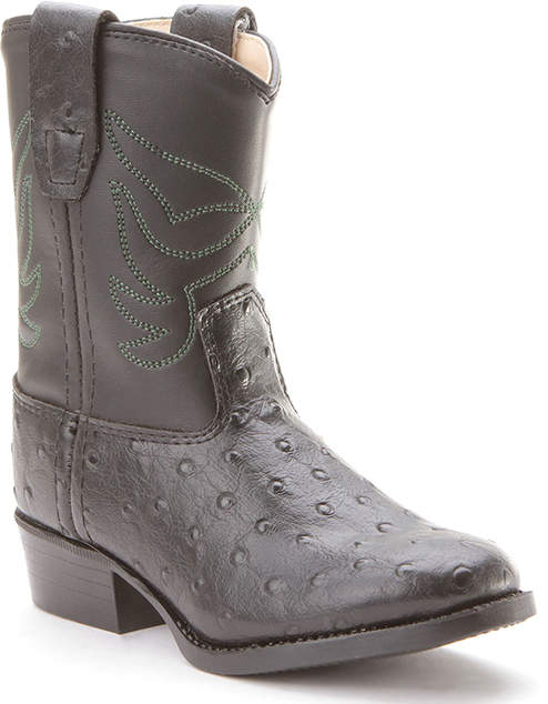 Black Ostrich-Embossed Leather Cowboy Boot - Boys