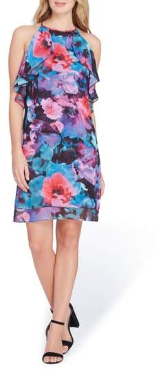 Sleeveless Floral Ruffle Chiffon Dress
