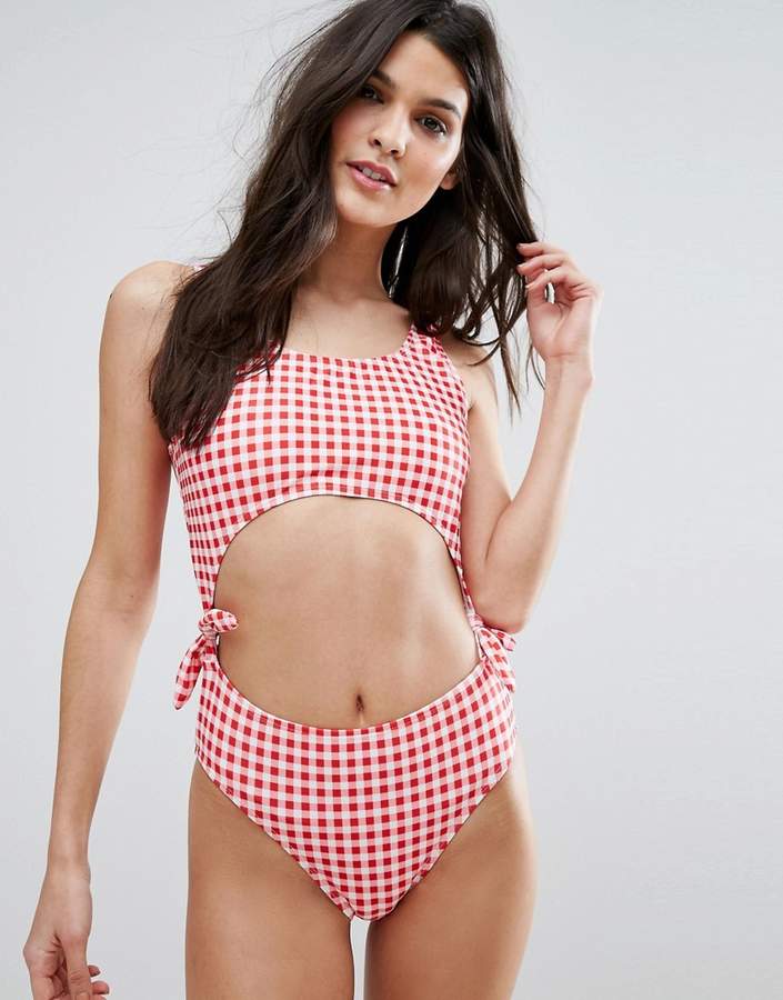 Gingham Tie Side Swimsuit