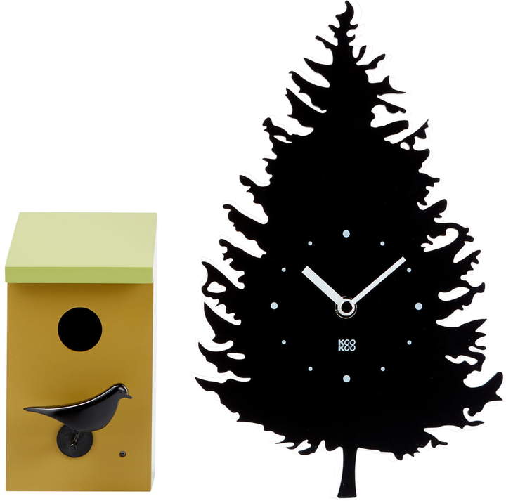 KooKoo - Tree-BirdBox (2 tlg.) Wanduhr, schwarz / gelb