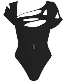 Cadie Swimsuit In Black with T-Shirt Style and Slashed Effects