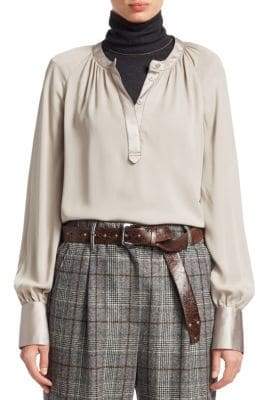 Monili-Trim Silk Henley