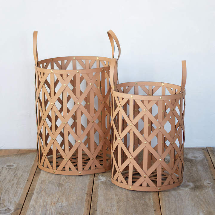 Woven Leather Cylinder Basket