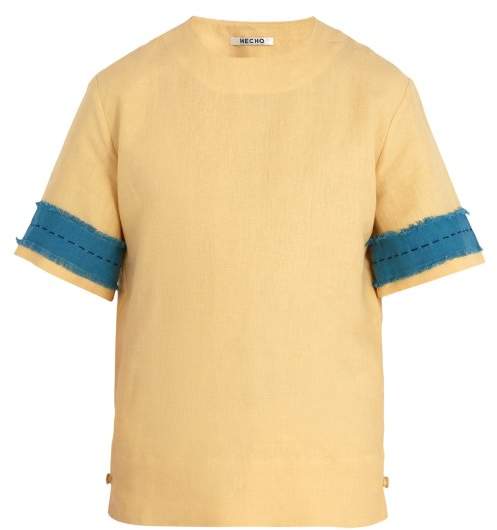 HECHO Frayed-panel linen tunic top