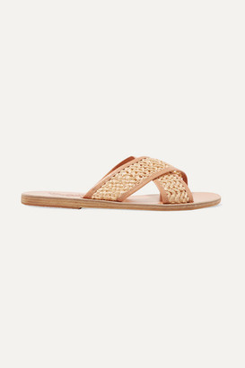 Ancient Greek Sandals Thais Woven Raffia And Leather Slides - Neutral Ancient Greek Sandals Thais Woven Raffia And Leather Slides - Neutral