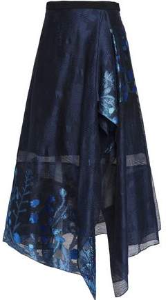 Draped Cotton-Jacquard Midi Skirt