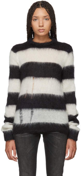 Black and White Mohair Striped Sweater