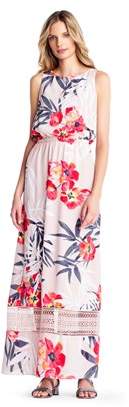 Tropical Breeze Floral Maxi Dress With Lace Skirt Details.
