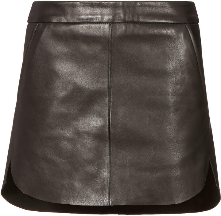 Michelle Mason Baseball Hem Leather Mini Skirt