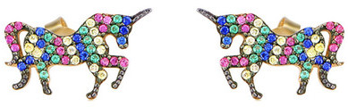 14K Gold Vermeil Multi-Colored CZ Unicorn Stud Earrings