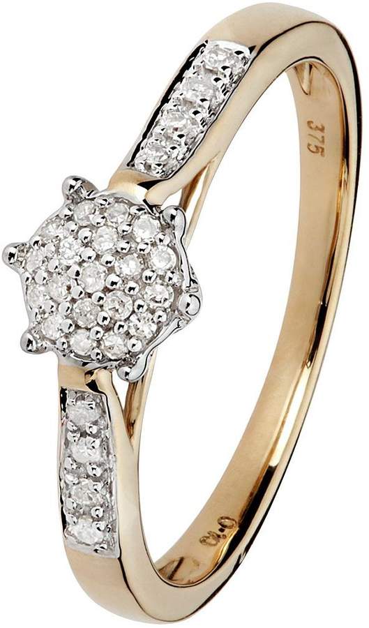 Love DIAMOND 9ct White Gold 10 Point Diamond Cluster Ring With Diamond Set Shoulders